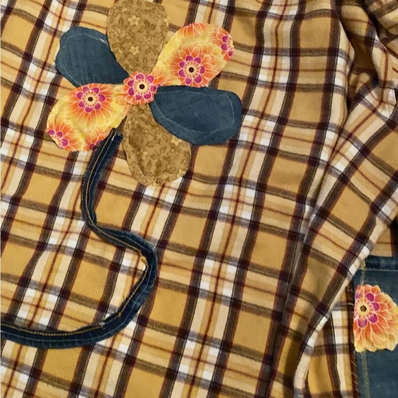 Shacket Flannel Patch Shirt XXL Flower Floral Pockets Hand made Boho Street - Picture 3 of 6